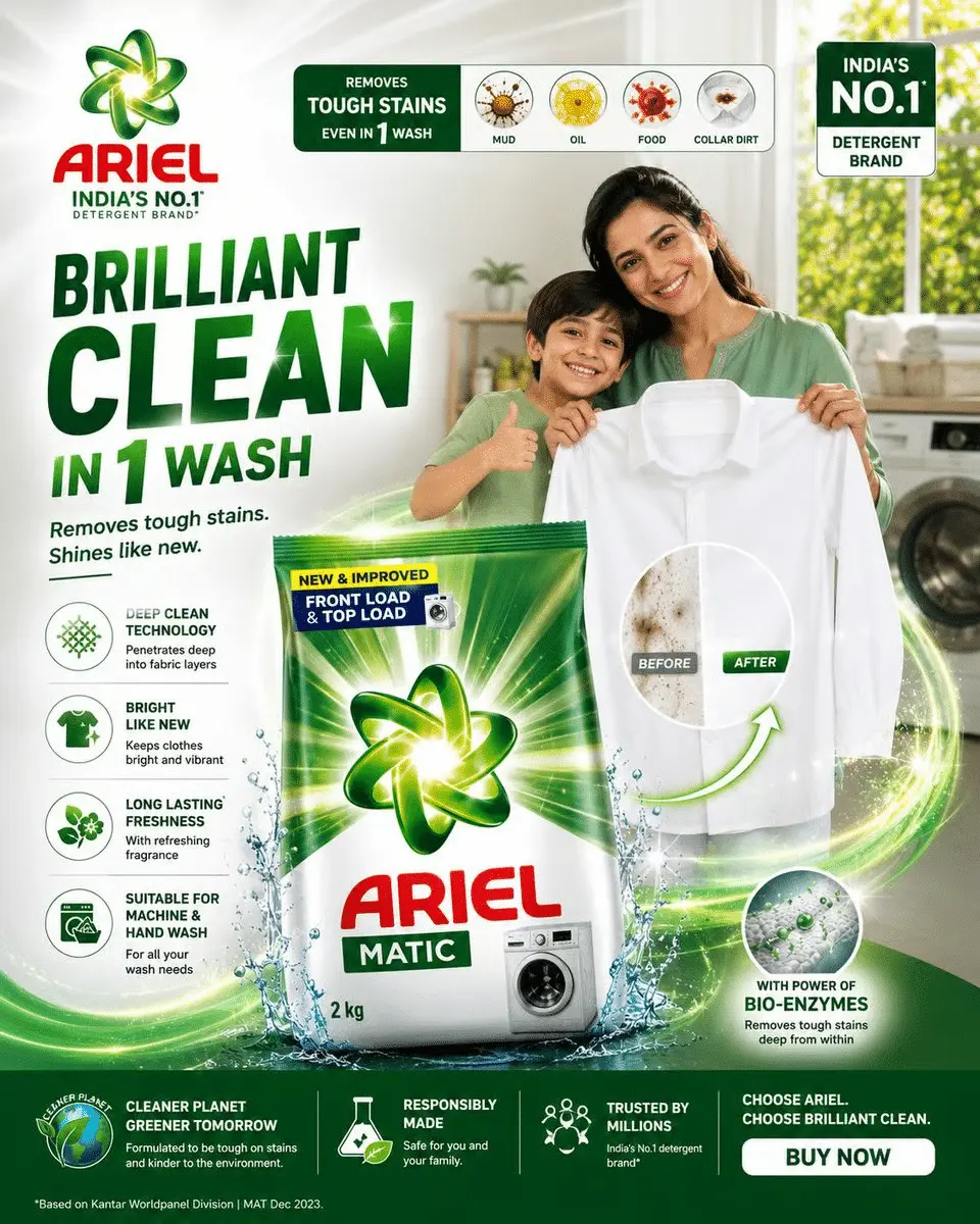 A collection of vibrant laundry care advertisements